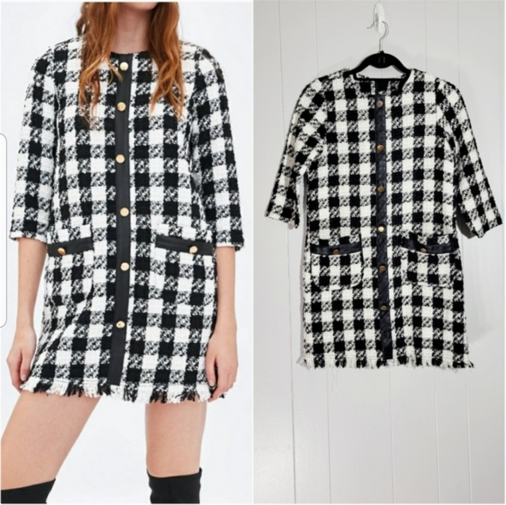 Zara Turf Collection Texured Tweed Checkered Dress